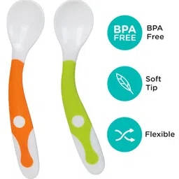 Mee Mee Baby Spoon | Easy Feeding Baby Spoon | BPA Free | Premium Stylish Spoon Set | Useful for 1+ Months Baby/Kids (Flexi-Pack 2 - Green & Orange) image 2