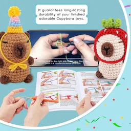 PATPAT® DIY Capybara Crochet Art Material Kit Set of 2Pcs Beginners DIY Handmade Gift Pink & Brown Capybara Crochet Stuffed Toys Includes Crochet Hooks, Colored Yarns, Step by Step Tutorial image 5