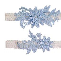 wowobjects 2Sets Bridal Leg Garters Lace Wedding Bride Dance Garter Set Sky Blue 0 image 3