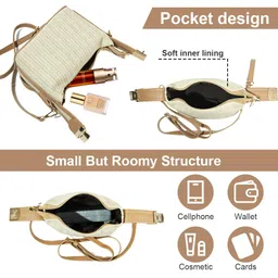 zibuyu Straw Bags for Women Beach Stylish Sling Shoulder Bag for Girls and Women Detachable Shoulder Belt Woven Straw Crossbody Bag Golden Hardware Buckle Design Handbag Bag - Beige image 4