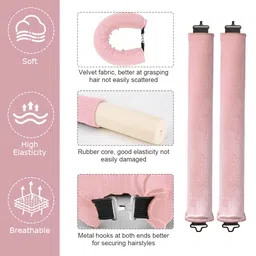 maycreate MAYCREATE® 3pcs Heatless Overnight Hair Curlers, Hair Curlers to Sleep In Curlers Blowout, No Heat Curling Rods Set for Women with Headscarf and Hook for Long Hair, Pink image 5
