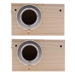 CALANDIS™ 2Pcs Wooden Wild Bird Nest Box Nesting Feeding Feeder Station House | Birdhouses | Bird & Wildlife Accessories | Yard, Garden & Outdoor Living image 1