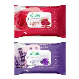 WIPIE Daily Face Cleansing Wipes with Vitamin E | Hydrating, Refreshing Wipes | Paraben and Alcohol Free | 1 Rose + 1 Lavender | 25 Wipes per pack, Total 50 Wipes image 1