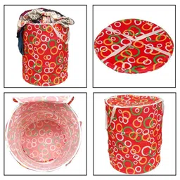 Kuber Industries Round Cloth Foldable Laundry Basket Bag, Volume:-30L,Multi Color,Cotton image 5