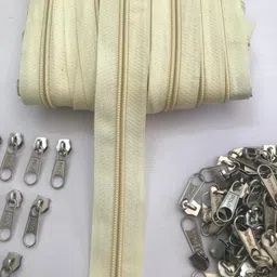 bhavya enterprises Bhavya Enterprise 5 Meters Open Zipper with 10 Steel Zip Puller in Meter for Tailoring, Stitching, Bags and Purse (Open Ended Zips) - (5 Meter Roll + 10 Steel Zips Runner) (Beige) image 3