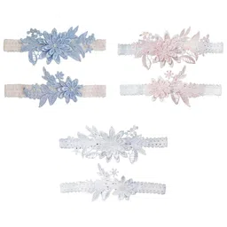 wowobjects 2Sets Bridal Leg Garters Lace Wedding Bride Dance Garter Set Sky Blue 0 image 4