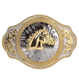 myaddiction Rodeo Engraved Golden Horse Belts Buckle Men's Metal Vintage Western Cowboy image 1