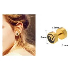 lafatina Yin Yang Taichi Screw Stud Earrings, 8mm Gold Silver Black Stainless Steel Balance Gauges Illusion Tunnel Ear Plugs for Men Women Pierced Earrings image 2