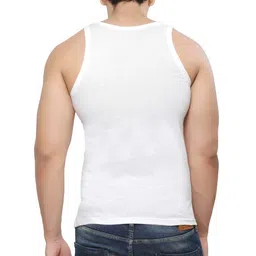 navro Bio-Washed Mens Cotton White Drop Needle Vest image 3