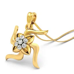 rasav 925 Sterling Silver Gold Plated Floral Swastik Pendant for Men & Women With Cable Chain | Pure Silver Religious Locket for Good Health & Wealth image 3