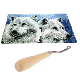 MERISHOPP® Latch Hook Rug Kits DIY Wolf Craft Embroidery Cushion W/Wood Crochet Hook|Crafts | Needlecrafts & Yarn | Rug Making | Latch Hooking image 2