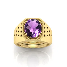 rrvgem 7.25 Carat AMETHYST panchdhatu ring gold Plated Ring Astrological Adjustable Ring for Men and Women image 1