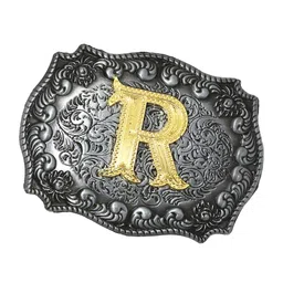 wowobjects Western Cowboy Golden Initial Letter A-Z Metal Belt Buckle Men's Accessory R image 1
