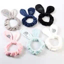 rkpm Girls Hair Band Wash Face Bath Spa Makeup Wrap Rabbit Ears Headband Soft Elastic (Gray) image 3