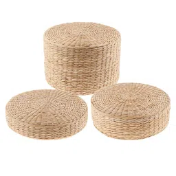 ATORSE 3xJapanese Straw Cushion Tatami Floor Cushion 30x30x6cm image 3