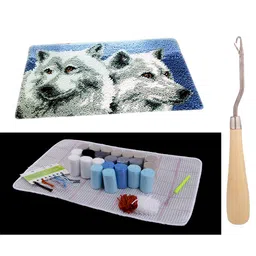 MERISHOPP® Latch Hook Rug Kits DIY Wolf Craft Embroidery Cushion W/Wood Crochet Hook|Crafts | Needlecrafts & Yarn | Rug Making | Latch Hooking image 4