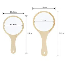 Red Square Natural Wood Mirror Wooden Hand Mirror Vintage Portable Compact Makeup Vanity Hand Held with Handle Dressing Table Shaving and for Travel kit (Small Round) image 4