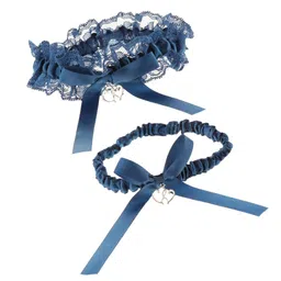myaddiction Pack of 2 Elegant Wedding Bridal Bowknot Love Heart Pendant Lace Garter Throwaway Toss Leg Ring Blue One Size 0 image 4
