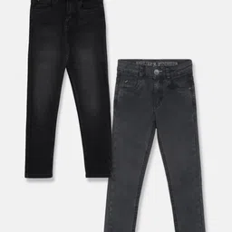 Tales & Stories Pack Of 2 Button Down Solid Jeans - Black & Dark Grey-picture-10