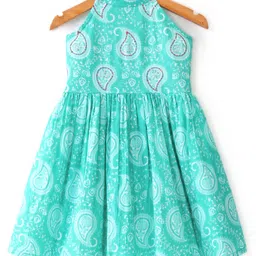 Babyhug 100% Cotton Sleeveless  Printed  Halter Neck Ethnic Dress Kolka Print - Blue-image-24