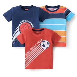 Babyhug Cotton Half Sleeves T-Shirt With Sports Graphics Pack of 3 - Multicolor-image-34