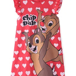 Babyhug Disney Cotton Knit Frill Sleeves Nighty With Chip N Dale Graphics - Red-image-49