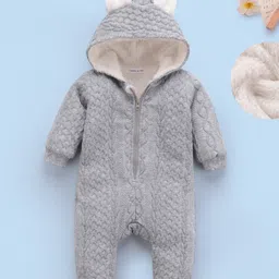 Mark & Mia Full Sleeves Winter Wear Hooded Romper With Cable Knit Design - Grey-picture-16