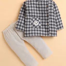 Polka Tots Cotton Woven Full Sleeves Checked Jhabla & Pant Set - Black-picture-31