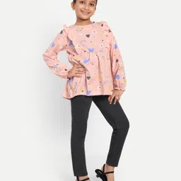 Nino Togs Cotton Jersey Knit Full Sleeves Hearts Printed Top & Lounge Pants - Pink & Charcoal-picture-11