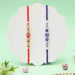Aapno Rajasthan Set Of 2 Tribal Inspired With Evil Eye And Ethnik Red Beaded Charm Rakhi-picture-43