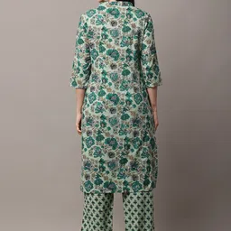 HERE&NOW Women Floral Printed Regular Pure Cotton Kurta with Trousers & With Dupatta image 2