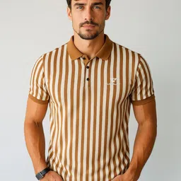 WILD ELEPHANT Striped Polo Collar T-shirt-image-6