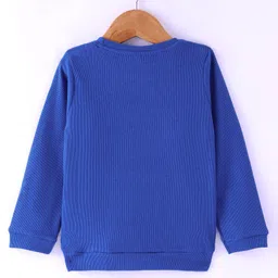 Olio Kids Cotton Knit Full Sleeves Winter Wear T-Shirt with Kangaroo Pocket & Hot Air Balloon Patch - Blue image 2