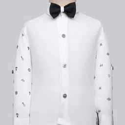 Rikidoos Full Sleeves Textured & Floral Applique Detailed 3 Piece Party Suit With Bow Set - Dark Grey & White image 2