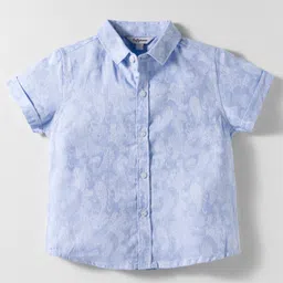 ToffyHouse Cotton Woven Half Sleeves Printed Shirt & Shorts Set with Bow & Suspender - Light Blue & Beige image 2