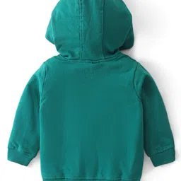 Babyhug Cotton Knit Full Sleeves Hooded T-Shirt & Lounge Pants Set With Tiger Print - Teal Blue image 3