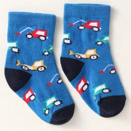 Cute Walk By Babyhug Anti-Bacterial Ankle Length Pack of 3 With Vehicle Print - Grey Blue & Red image 3