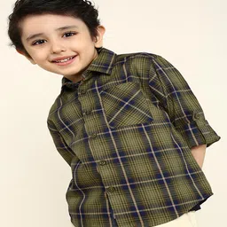 Bonkids 100% Cotton Woven Full Sleeves Checked Shirt - Multi Colour image 4