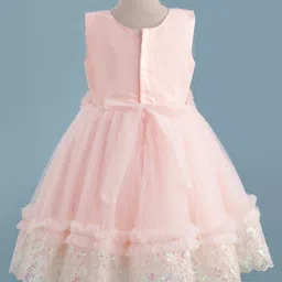 Blabber Sleeveless Floral Applique Detailed & Embroidered Knee Length Dress - Peach image 3