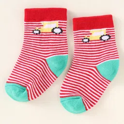 Cute Walk By Babyhug Anti-Bacterial Ankle Length Pack of 3 With Vehicle Print - Grey Blue & Red image 4