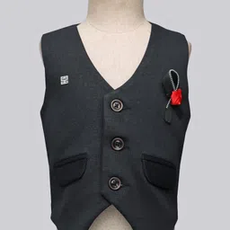 Rikidoos Full Sleeves Textured & Floral Applique Detailed 3 Piece Party Suit With Bow Set - Dark Grey & White image 4