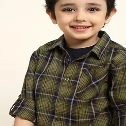 Bonkids 100% Cotton Woven Full Sleeves Checked Shirt - Multi Colour image 5