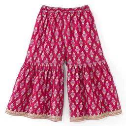 Babyhug Woven Sleeveless Floral Embroidered Kurti with Foil Printed Palazzo & Sequenced Dupatta -Fuschia image 5