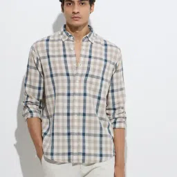WES Casuals by Westside Off-White Checks Relaxed-Fit Linen-Blend Shirt-picture-38