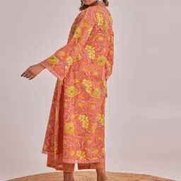 tara-c-tara Tara C Tara Orange Floral Hand Block Printed Comfort Fit Co-ord Set image 2