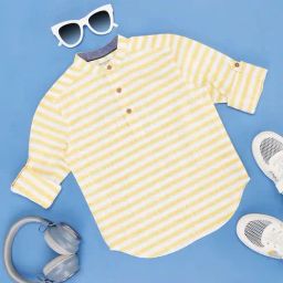 Pantaloons Junior Kids Yellow & White Cotton Striped Full Sleeves Shirt-picture-23