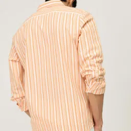Andamen Orange Cotton Regular Fit Striped Shirt image 2