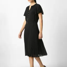 Van Heusen Black Polyester Solid A-Line Dress image 4