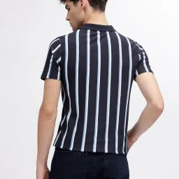 Lindbergh Navy Slim Fit Striped Cotton Polo T-Shirt image 2