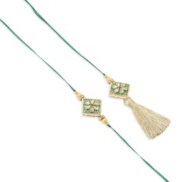 NVR Handmade Green Kundan Studded Bhaiya Bhabhi Rakhi Set, Combo for Rakshabandhan image 2